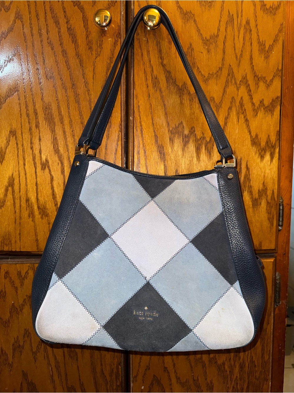 Kate Spade blue patchwork suede and leather shoulder bag